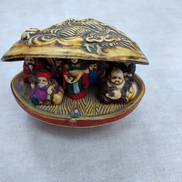 Vintage Japanese 7 Gods of Good Fortune Luck Celluloid Clamshell Diorama Japan - Picture 2 of 9